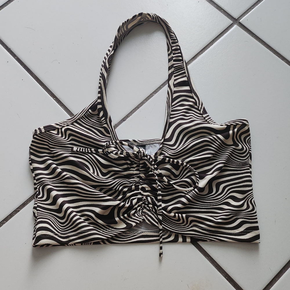 H&M Brown & Cream Zebra Tie-Front Ruched Crop Top